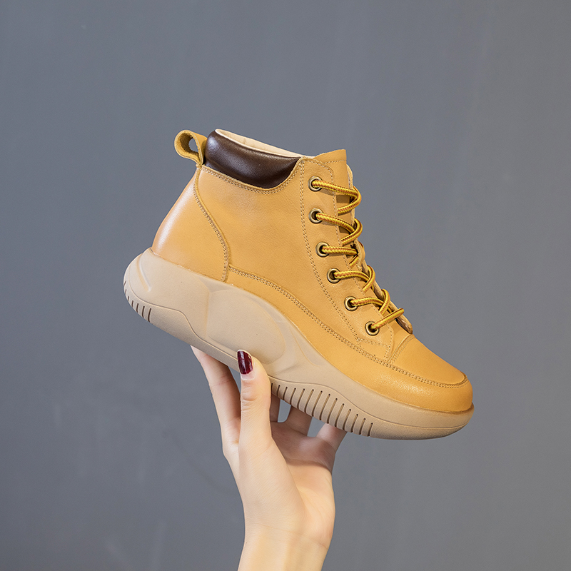 AIYUQI Women Winter Shoes Boots 2024 New Genuine Leather Strappy Women Sneaker Boots Casual Flat Yellow Women's Short Boots