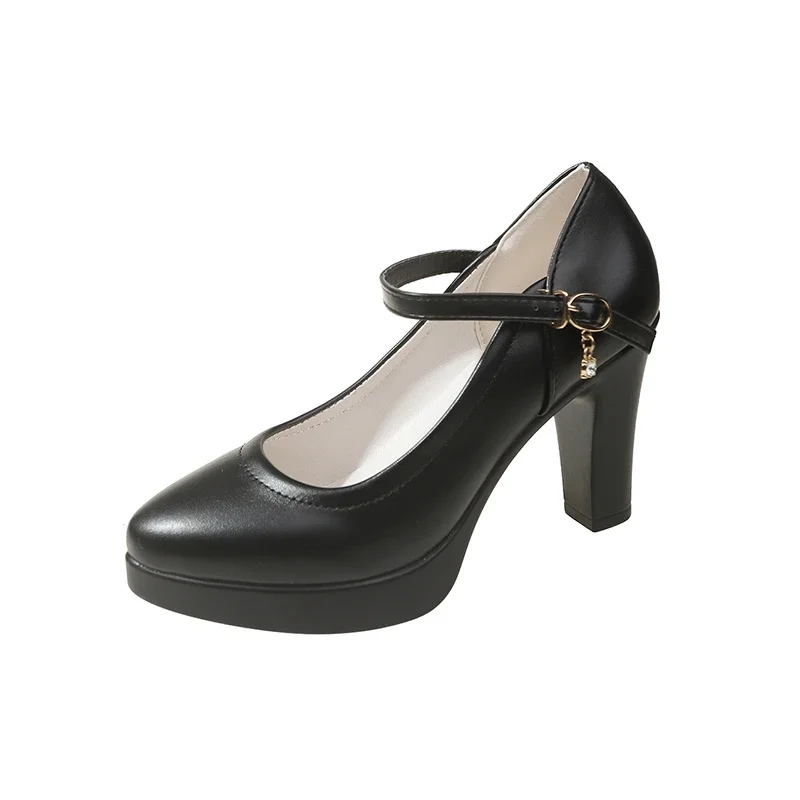 Strap Ankle Thick Heels Pumps for Women Pu Leather Office High Heeled Woman's Elegant Platform New Mary Jane Shoes Casual d904 Platm