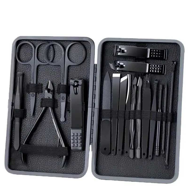 Stainless steel nail clippers cutting machine trimmer earplug beauty kit ergonomics foot clippers nail pushing tool set black Tra W240904