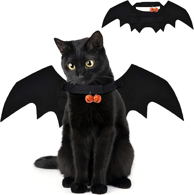 Cat Pets Bat Wing with Pumpkin Shaped Jingle Bells Accessory for Puppy Kitten Halloween Party Costume Supplies