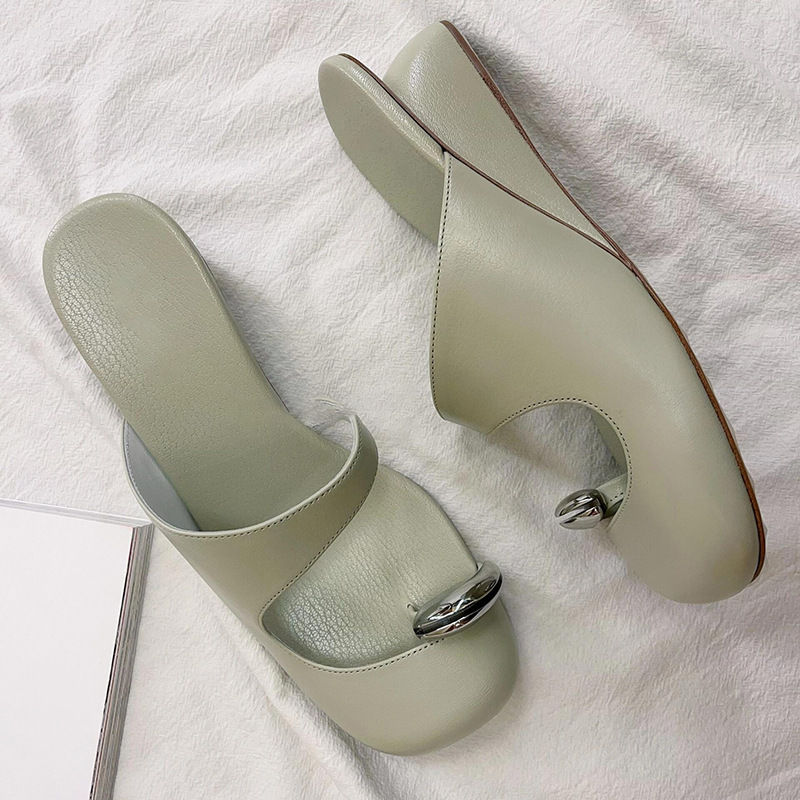 Set Metal Toe Wedge for Girls Baotou Women's New Casual Slippers Sandalias De Mujer Verano 2024 atos
