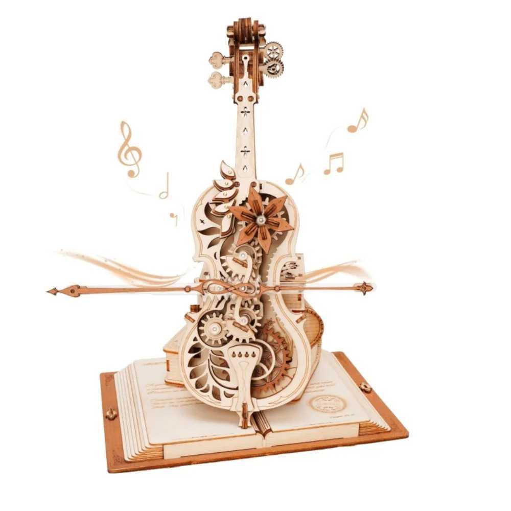 Robotime 3D wooden puzzle ROKR fun magic cello mechanical music instrument childrens creative toy AMK63 W240903