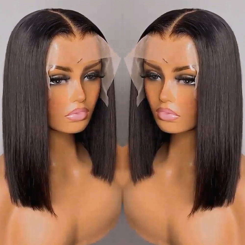 Natural Black 1B Super Double Drawn 13X4 Transparent Raw Vieamese Hair Lace Wig Bone Straight Bob Wigs 180 Density