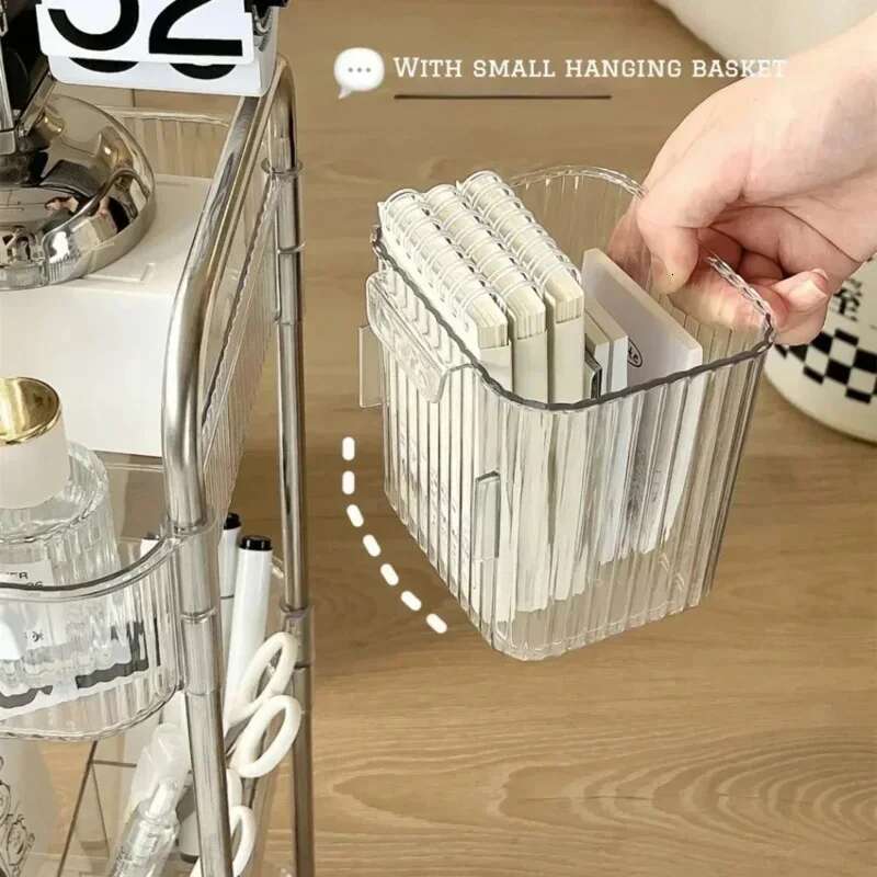 2/3 Tiers Rolg Cart Transparent Acrylic Trolley Mobile Shelf with Wheel Multi-Layers Storage Rack