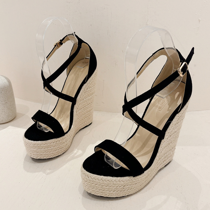 Liyke Size 35-42 Wedges Sandals Women High Quality Handmade Straw Rope Weave Platform Heels Summer Open Toe Party Dress Shoes