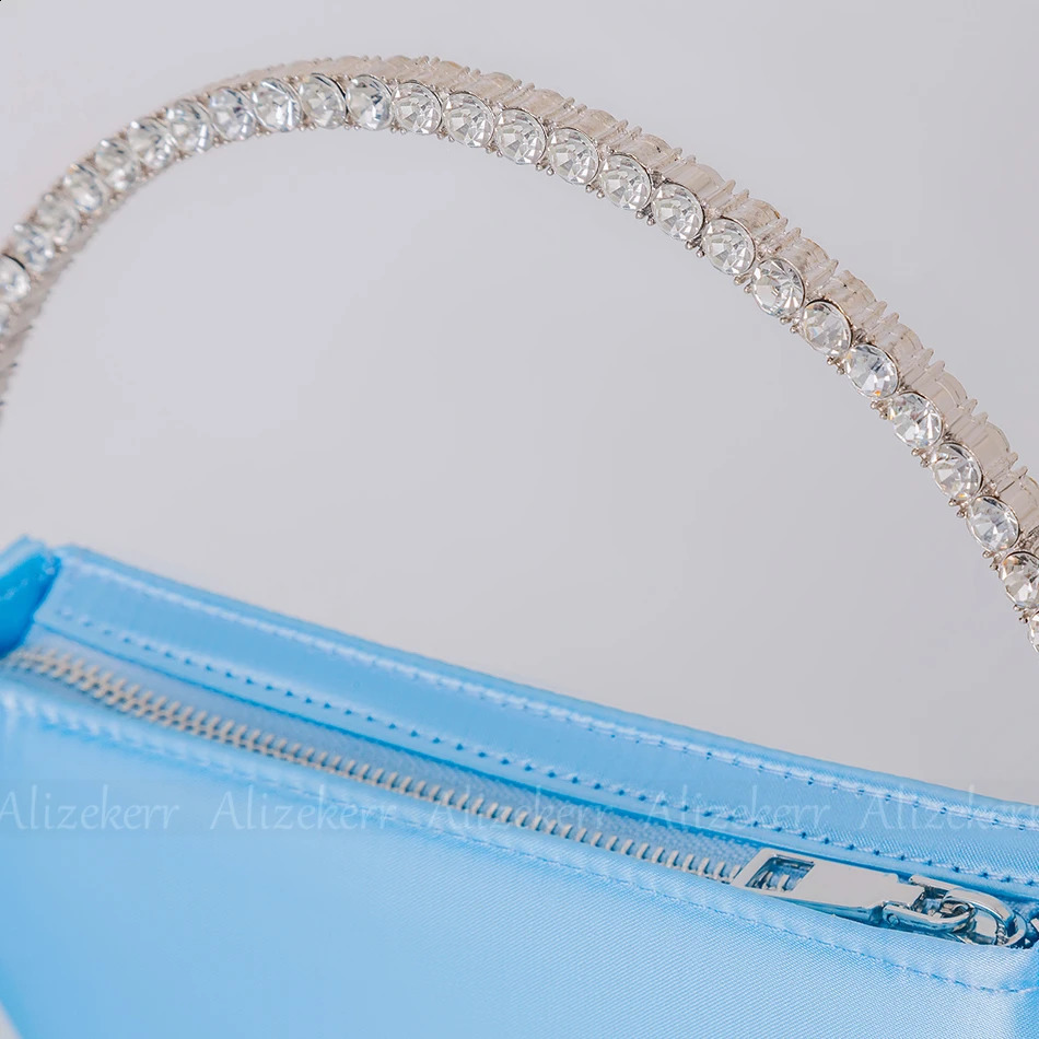 Circular Glittering Crystal Satin Evening Bags Women Metallic Handle Rhinestone Clutch Purses And Handbags Wedding Party 240903 - view 6