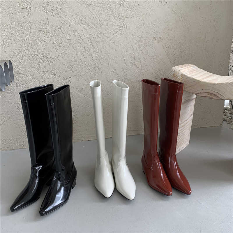 Red Leather Pointed Martin Boots For Women Slim Knight Boots Slim Leg Fashion Boots Straight Leg Boots 240826