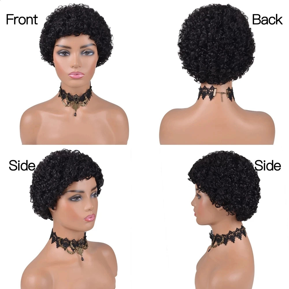 Kinky Curly Wigs Short Wigs for Black Women Human Hair Brazilian Curly Human Hair Wigs Full Machine Made Pixie Cut Wig 240828