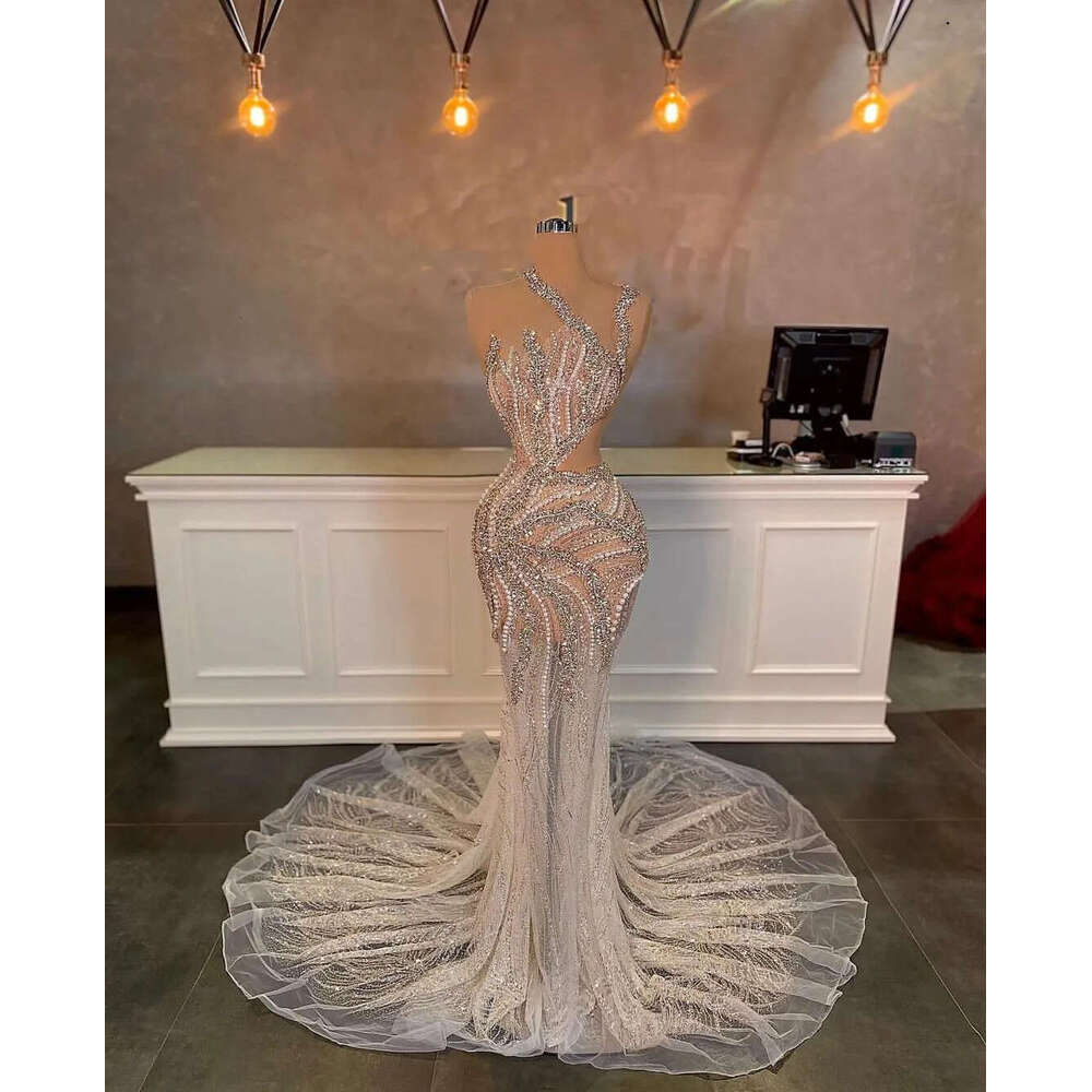 Evening Sleeveless Sexy Bateau Straps One Shoulder Beaded Appliques Sequins Pearls Dias Or Length Celebrity Formal Prom Dresses Gowns Party Dress 6660