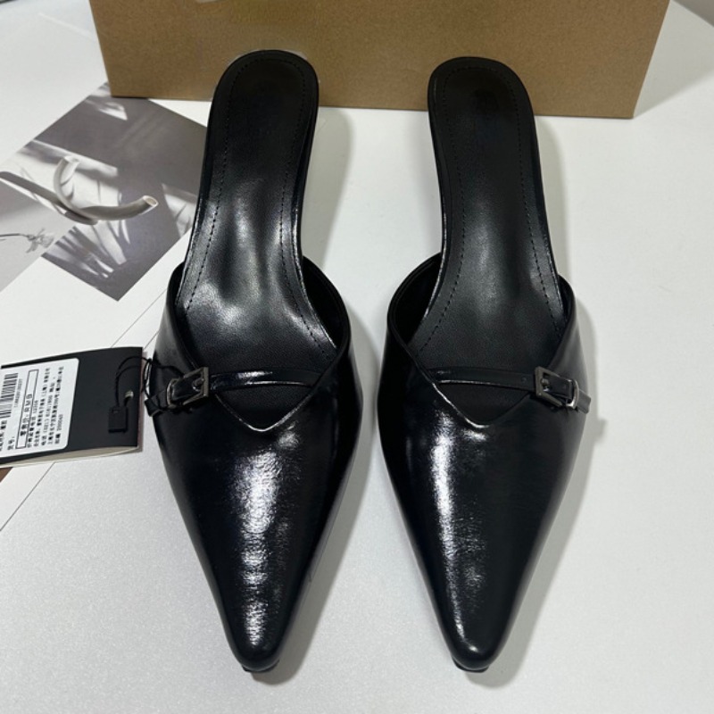 Elegant Slingbacks Women Sandals summer 2024 Luxury Desinger Pointed Toe Chic Buckle Black Party High Heels Lady Mules Shoes