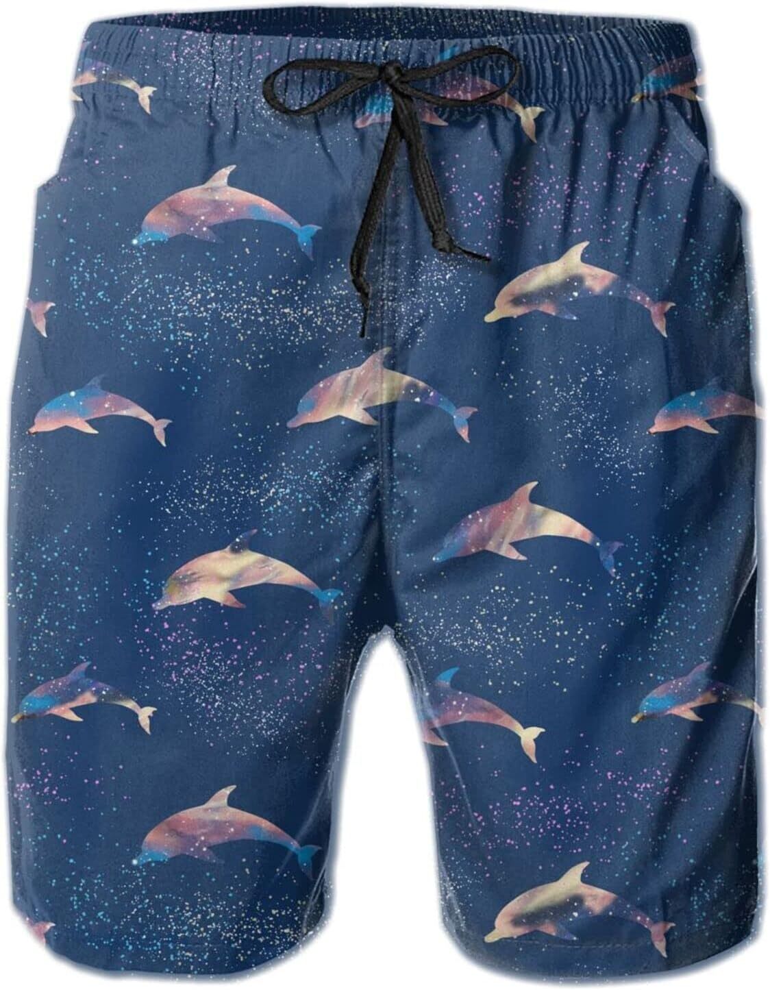 Mens Shorts 3D Printed Pattern Starry Sky And Dolphins Swim Trunks Quick Dry Fashion Beach Board Swimwear