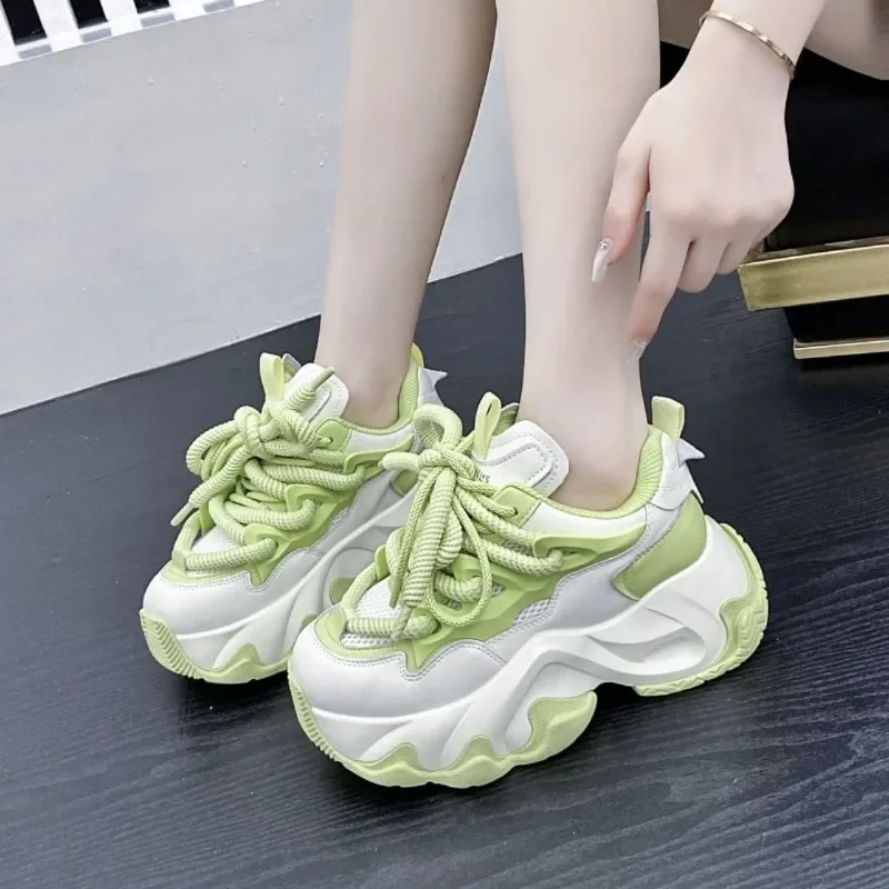 Women's Sneakers New Style Fashion Thick Soled Lace Up Soft Sole Comfort Anti Slip Height Increasing Round Toe Shoes 2024
