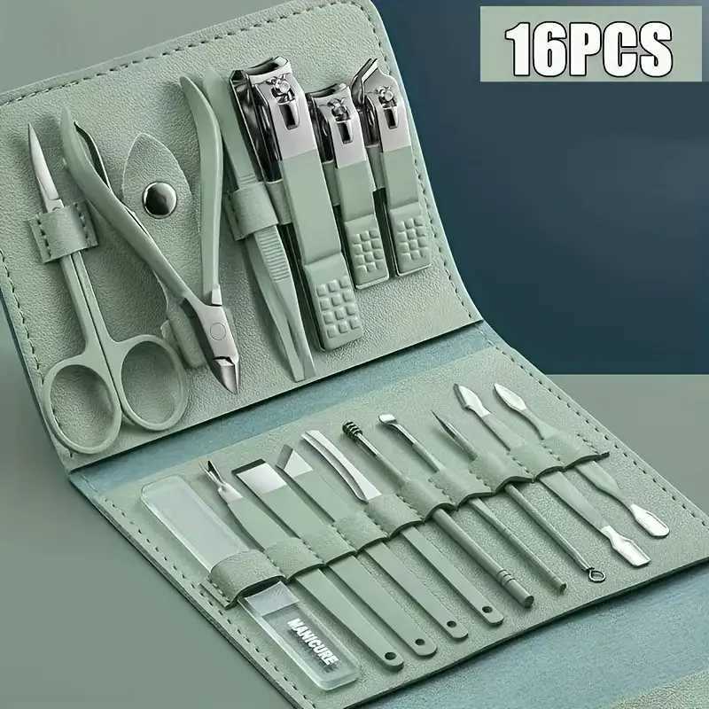 16 pieces/set of professional nail clippers portable travel case stratum corneum pliers beauty foot massage kit W240904