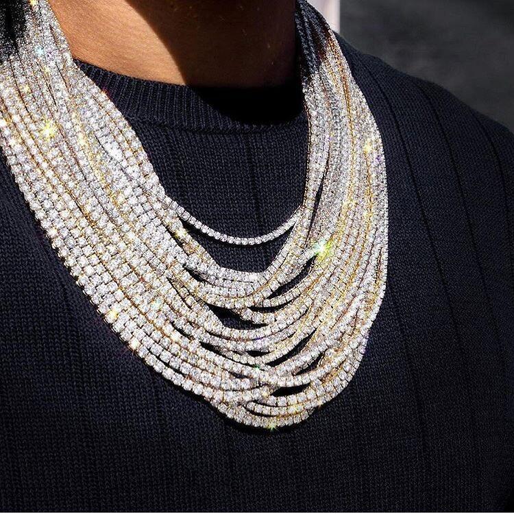 Real sterg sier Hip Hop Moissanite Jewelry Iced Out VVS1 D Color Mossanite Dia Necklace 4mm Tennis Gold chain for Women Men