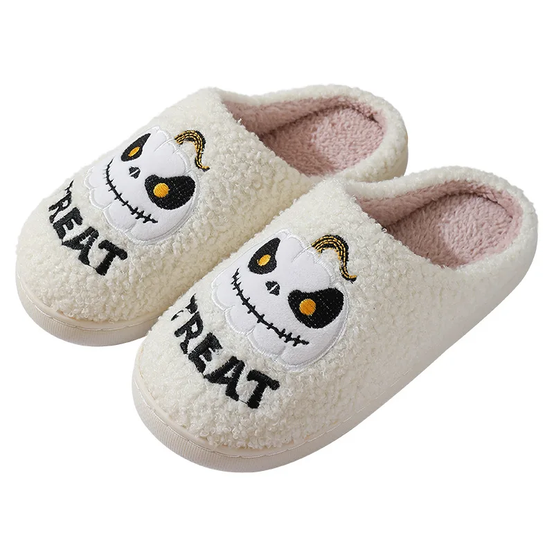 New Halloween Cute Cartoon Pumpkin Warm Furry Cotton Slippers Fashion Soft Sole Couples Home Indoor Cotton Shoes