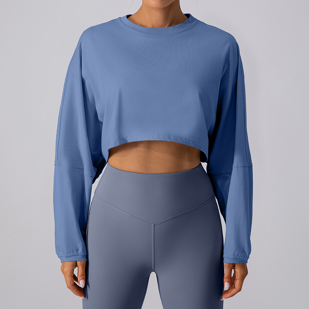 A488 Crew Neck Sweater Shirts Sports Short Bottoming Shirt Yoga Running Loose Long Sleeve Loose Top Women
