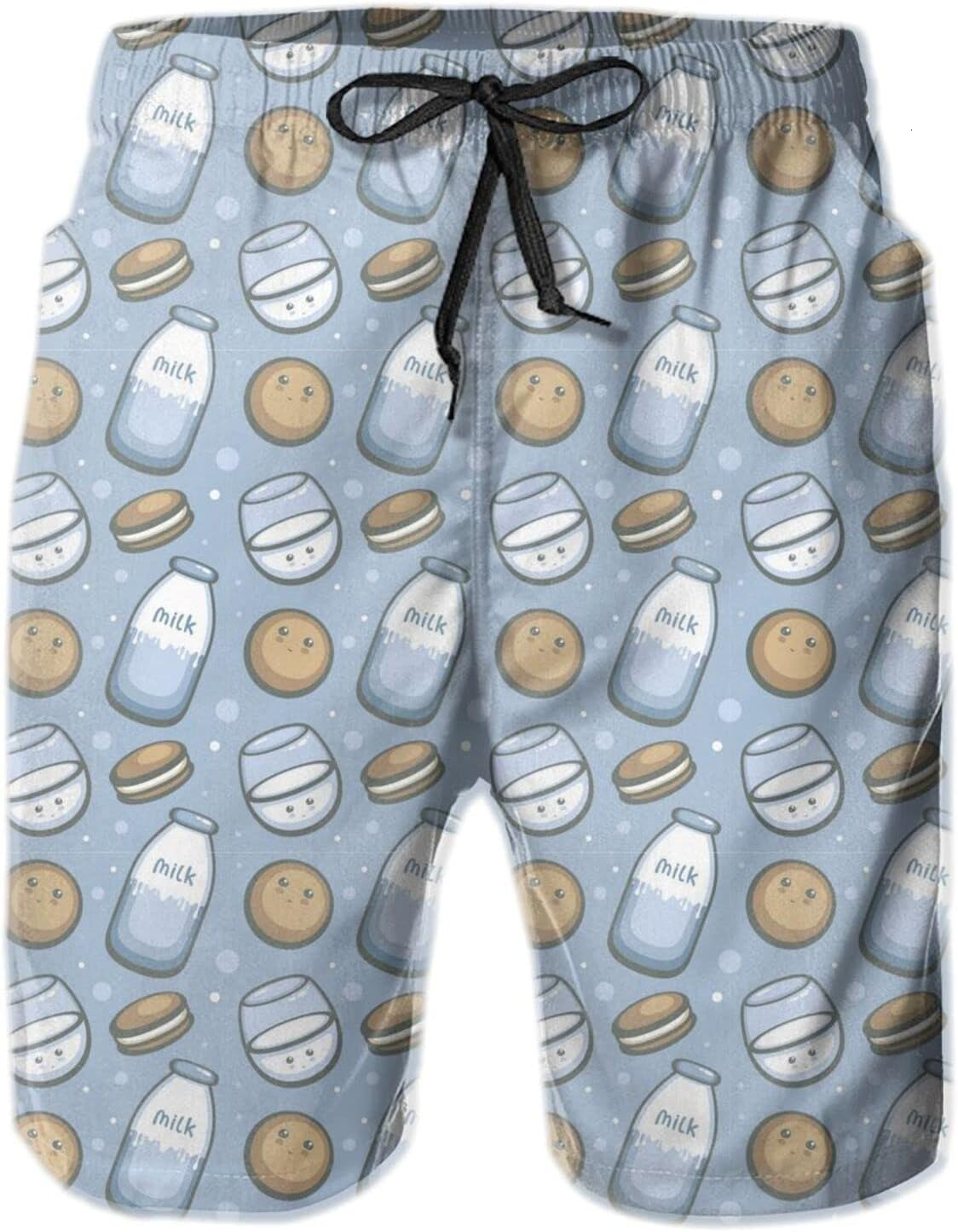 Mens Shorts 3D Printed Pattern Milk Biscuits Swim Trunks Quick Dry Casual Beach Board Swimwear