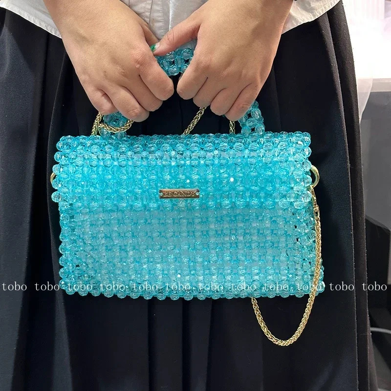 Hot Clear Beaded Bag For Women - Acrylic Crystal Stone Bead Box New Party Tote Purse With Long Chain 2024 Fashion bags