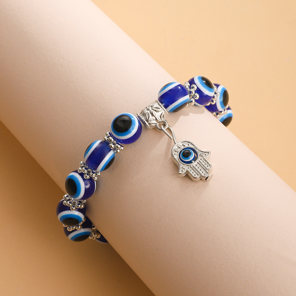 Vintage Blue Eye Bead Charm Bracelet with Evil Eye - European Fashion Accessory