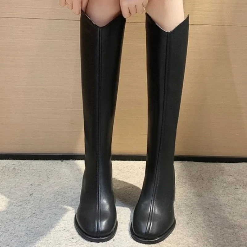 Size 34-43 Plus New Women Zipper Simple Thick Heels Autumn Winter Boots Knee High 2024 7c00
