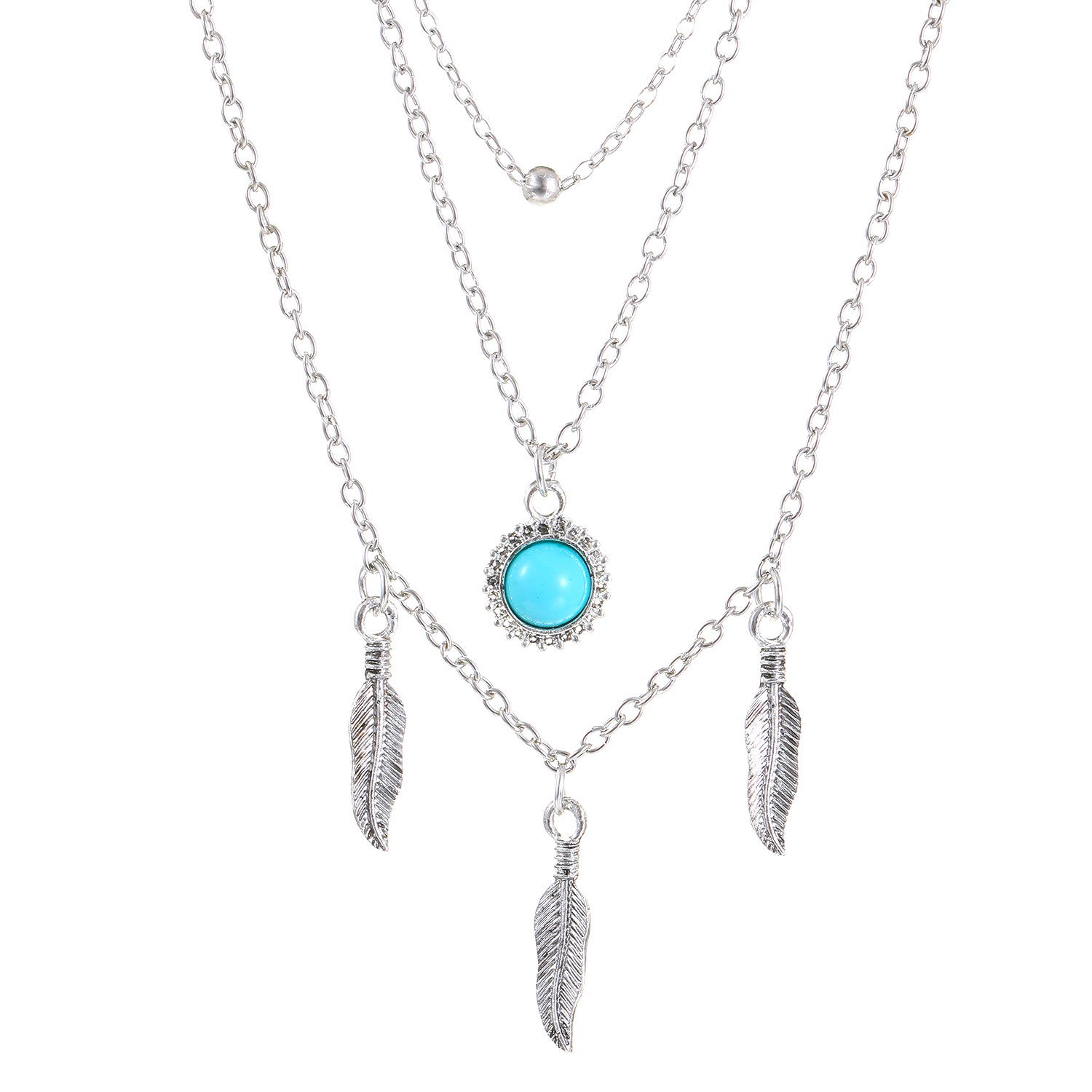 Bohemian Style Multi-Layer Turquoise Necklace with Vintage Sunflower Pendant