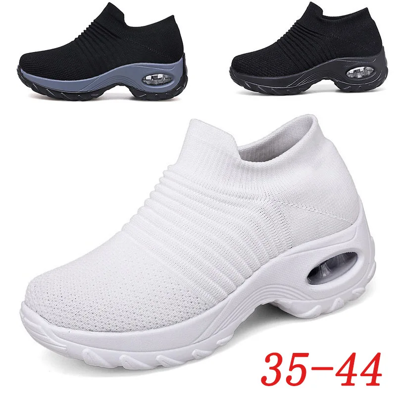 Ladies Sneakers Casual Shoes Mesh Round Shap Air Cushion Color Matching Breathable Non Slip Women Flat Large Size 44