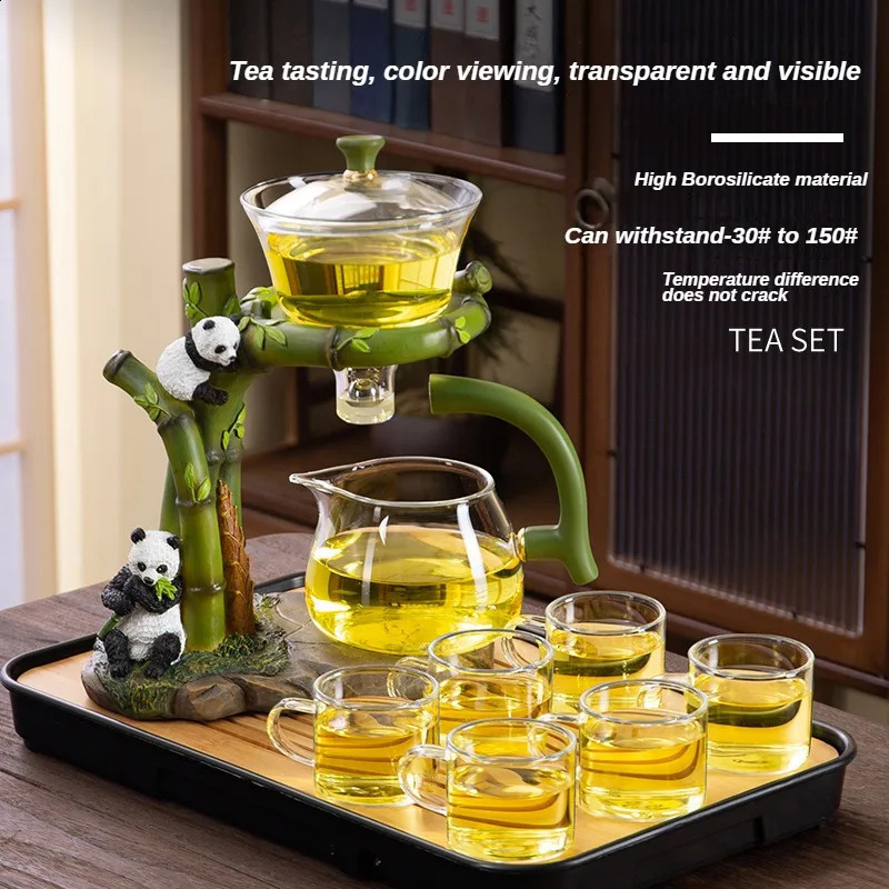 Glass Automatic Tea Set Panda Shaped Tea Maker Household Light High-end Magnetic Bubble Tea Pot 240904