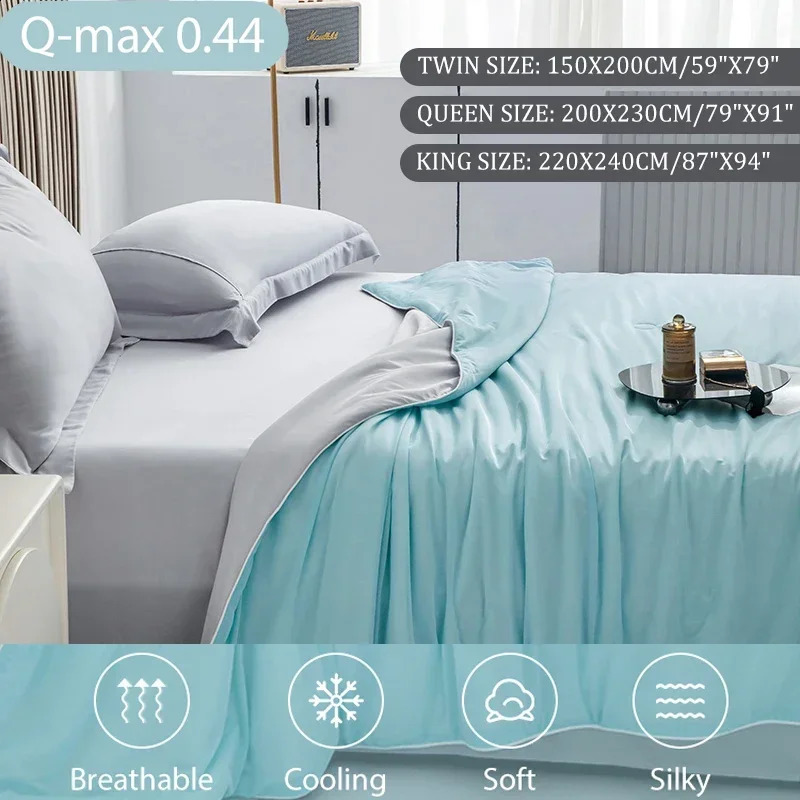 Summer solid color ice silk cooling blanket lightweight smooth doublelarge size cold 240903