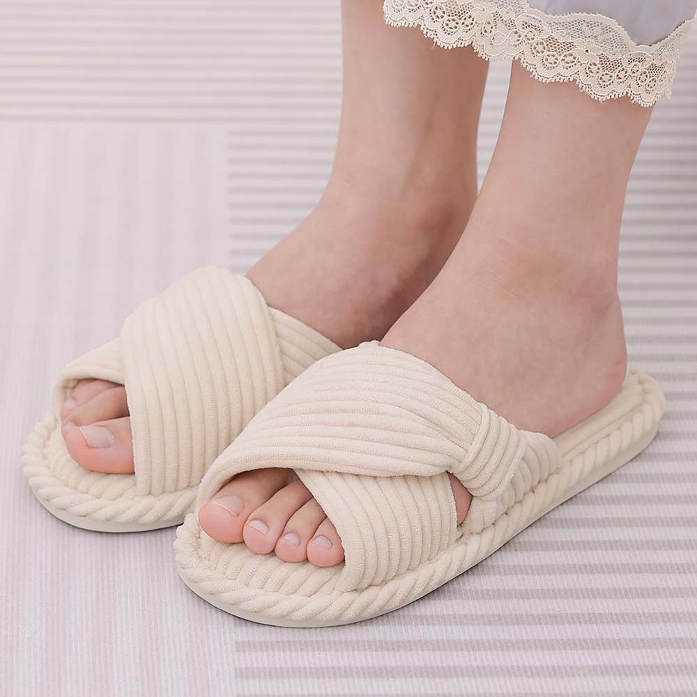 New Women's Comwarm Bow Indoor New Cotton Winter Corduroy Warm Flat Memory Foam Soft Sole Bedroom House Slippers 9e70