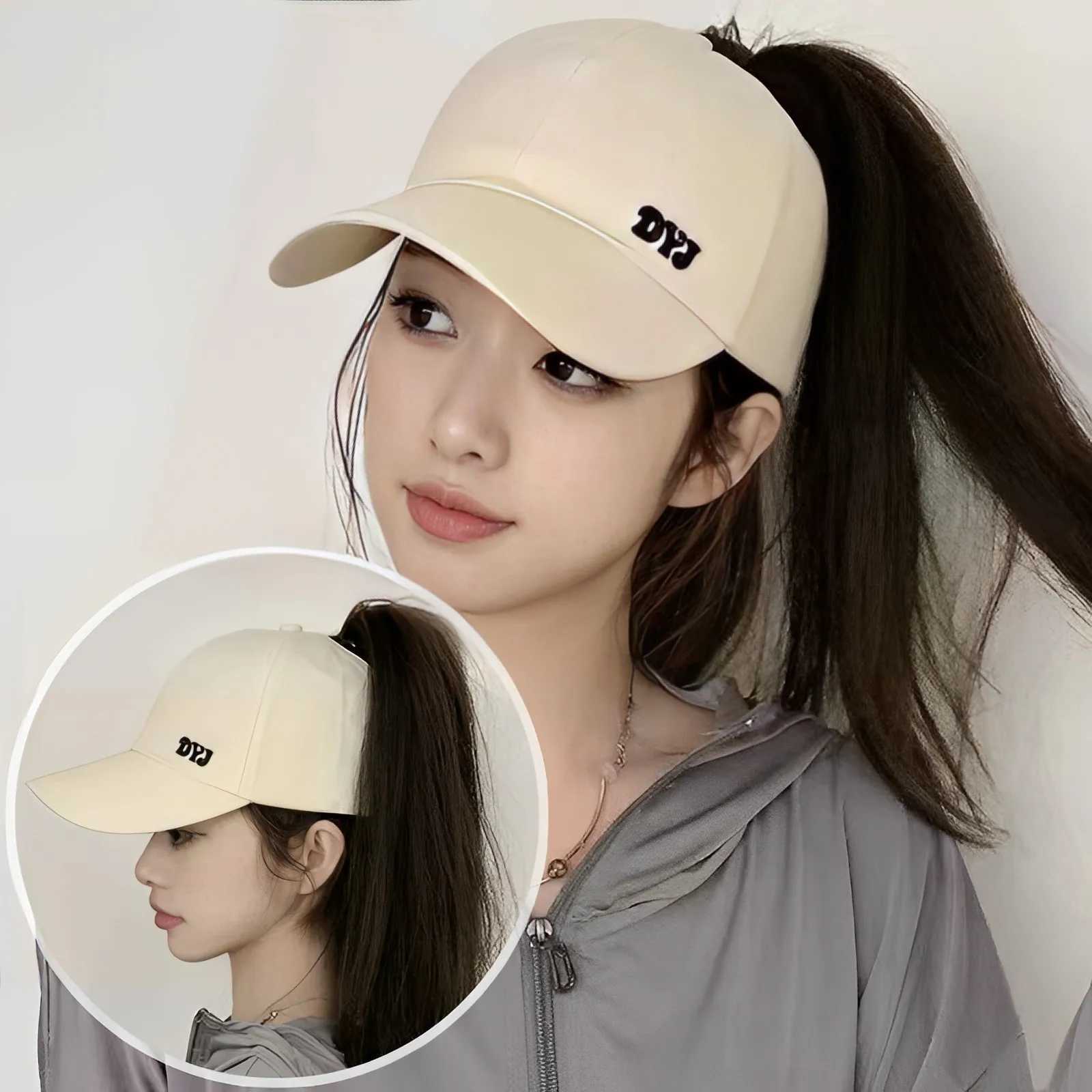 Summer Sun Hat Empty Top Ponytail Baseball Hat Womens Solid Color Adjustable Outdoor Visual Leisure Sports Golf Tour Hat W240903
