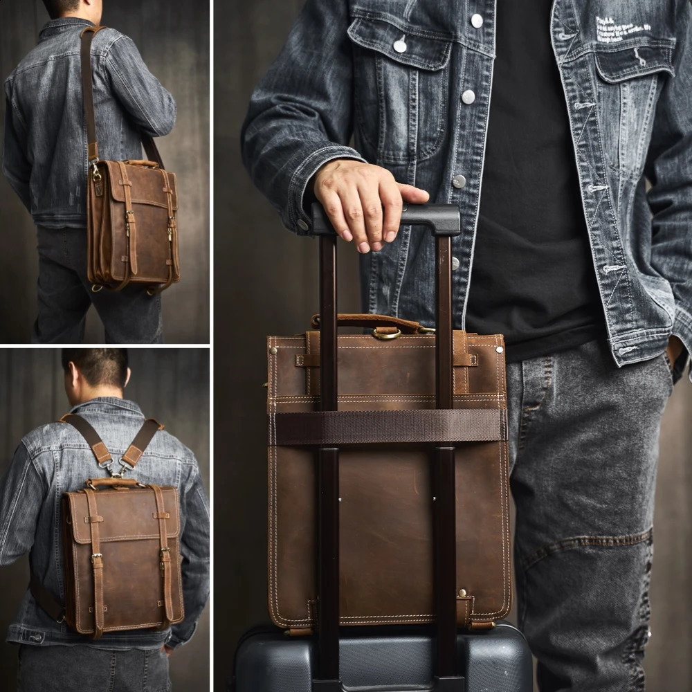 Genuine Leather Mens Backpack Multifunctional Shoulder Bag Tote Bag Convertible Form Of Crossbody Bag Casual Leather Mens Bag 240903