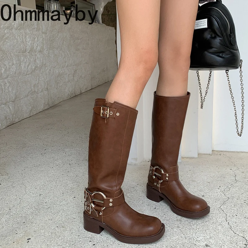 Autumn New Winter Knee High Women Fashion Ladies Belt Buckle Knight Long Boots Women's Biker Booties 6c96 's