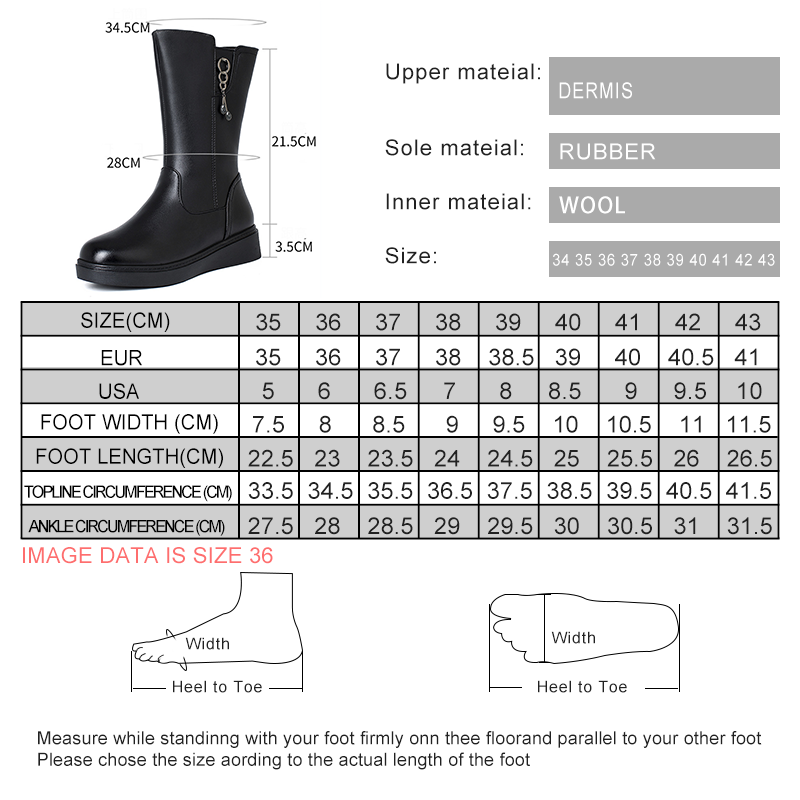 AIYUQI Women's Winter Boots Wool 2024 New Large Size Women's Snow Boots Wool Flat Women's Mid-Boots