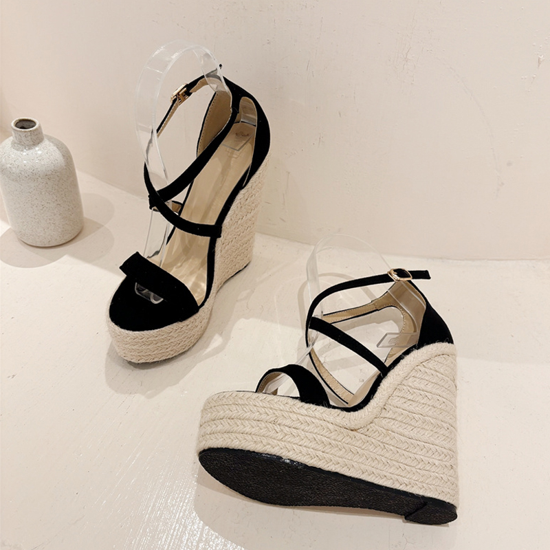 Liyke Size 35-42 Wedges Sandals Women High Quality Handmade Straw Rope Weave Platform Heels Summer Open Toe Party Dress Shoes