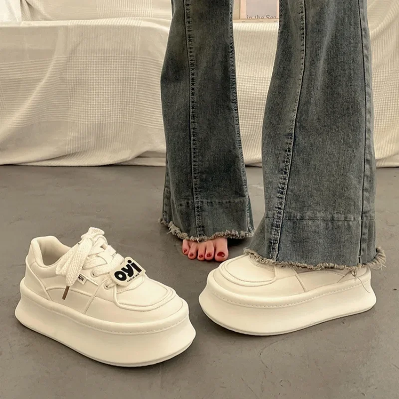 Casual Women's Height Increasing White Shoes Fashion Lace Up Comfortable Breathable Sneakers Platform Femme 62e0