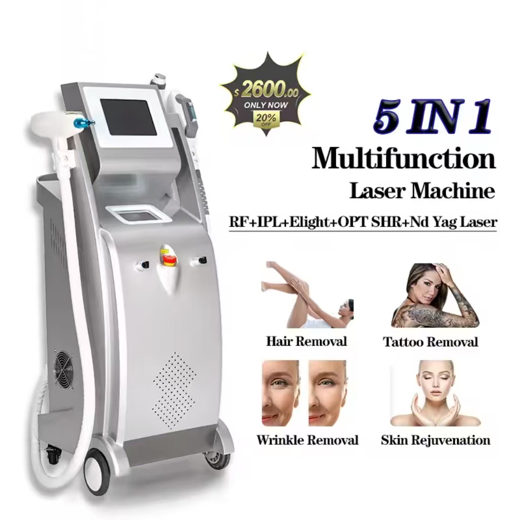 Newest 5 in 1 Multifunctional RF Elight IPL Nd Yag Laser elight dpl hair removal nd yag tatoo removal Skin Tighten machine
