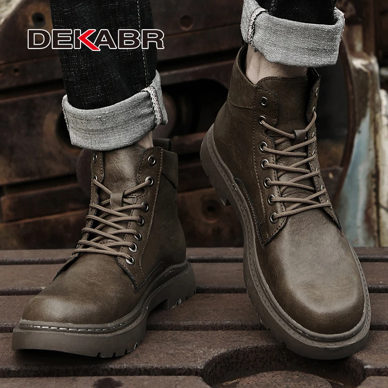 DEKABR Classic Non-Slip Snow Ankle Boots For Men Autumn Winter Fur Waterproof Quality Designer Split Leather Shoes Size 37-46 acb1