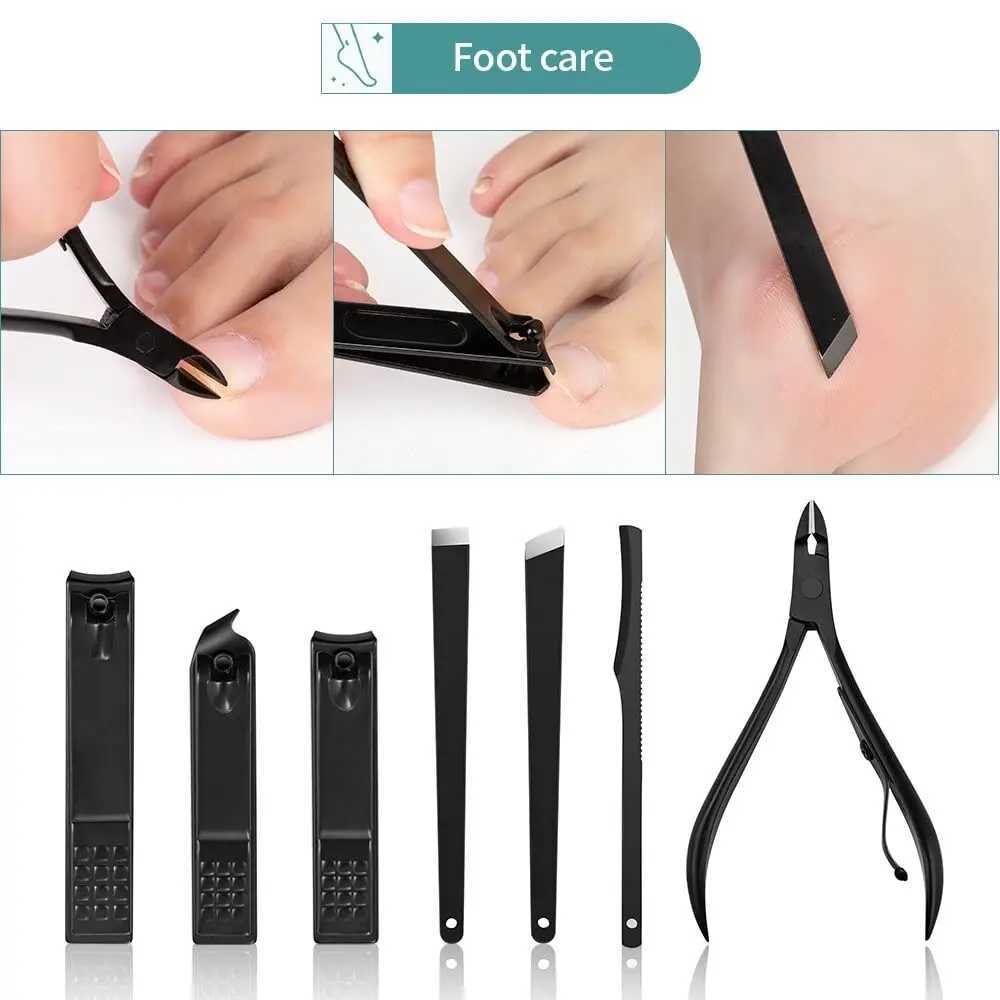 Stainless steel nail clippers cutting machine trimmer earplug beauty kit ergonomics foot clippers nail pushing tool set black Tra W240904
