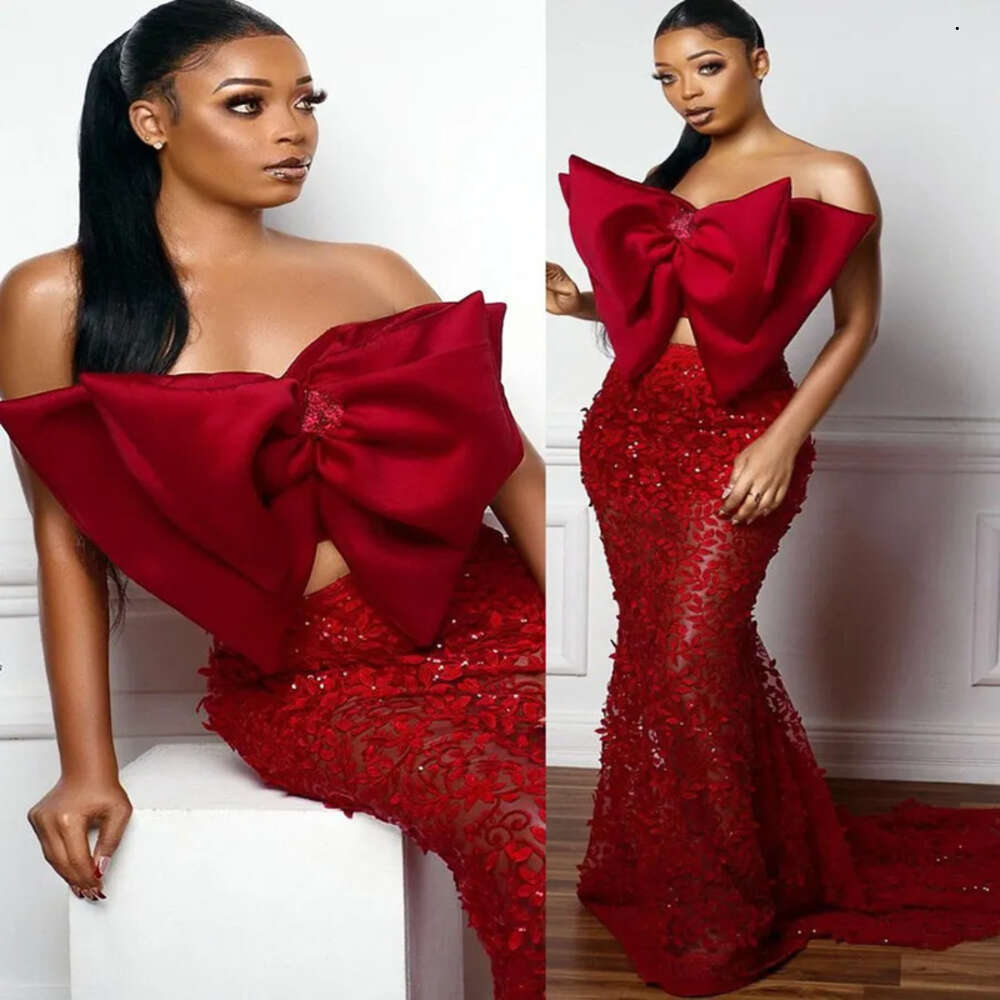 Red Arabic Aso Ebi Mermaid Prom Dresses Two Pieces Lace Evening Formal Party Second Reception Birthday Engagement Gowns Dress ZJ 6660306