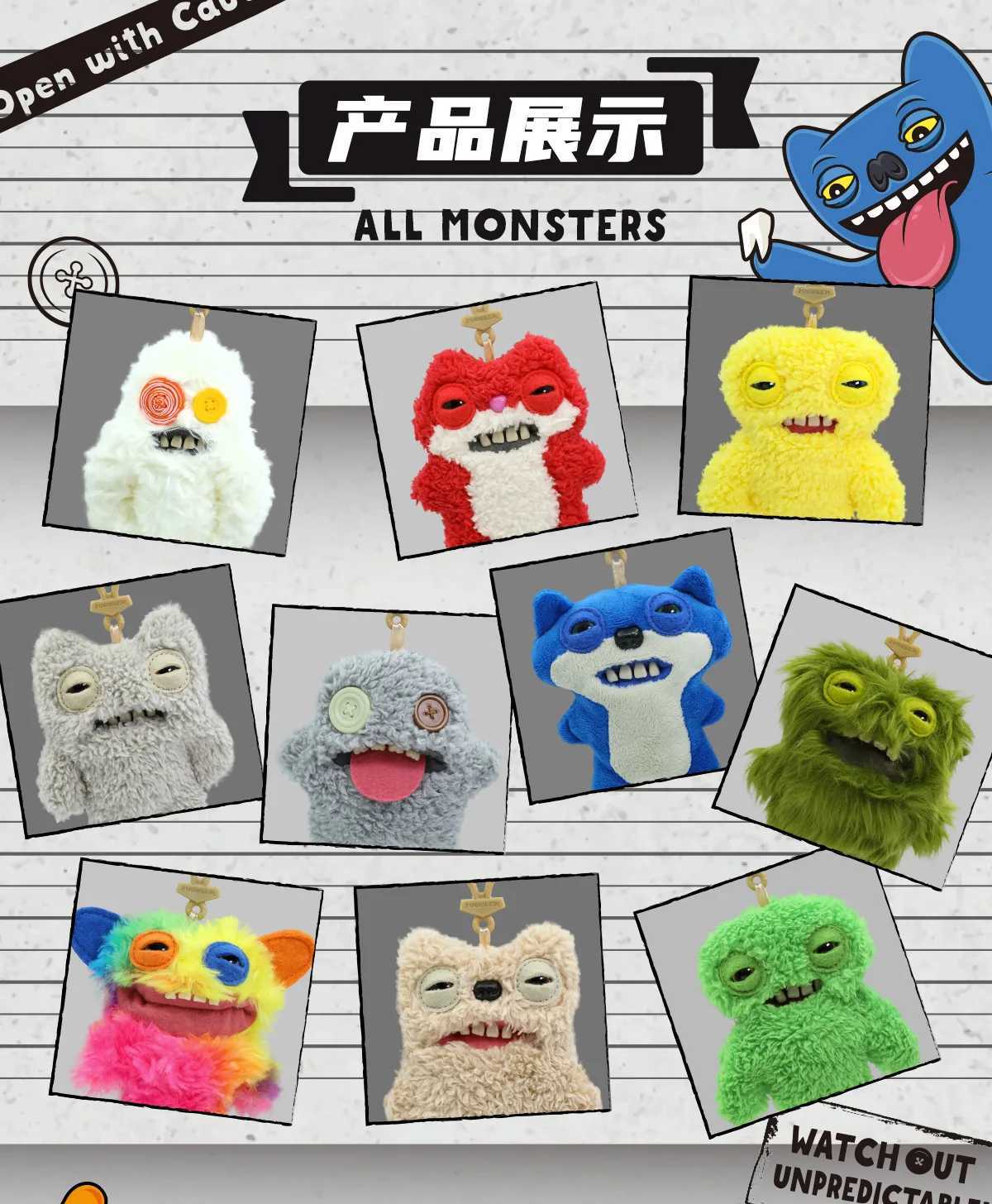 Original Fuggler Big Tooth Monster Pendant Mill Sasquoish Keya Treasure Ugly Cute Doll Bag Plush Keychain Pendant Toy GiftW240903