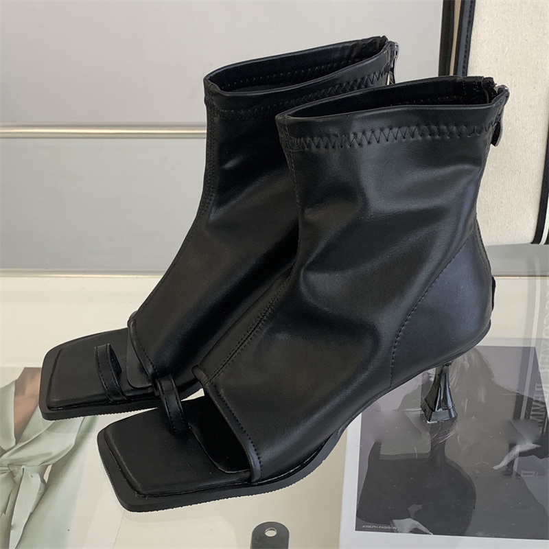 Eilyken Designer Gladiator Square Toe Women Boots Sandals Zipper Booties Thin Low Heels Shoes Fashion atos De Mujer