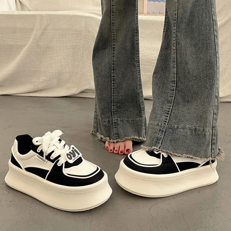 Casual Women's Height Increasing White Shoes Fashion Lace Up Comfortable Breathable Sneakers Platform Femme 62e0