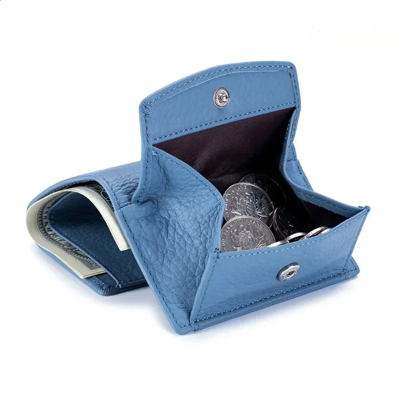 Multicolor Womens Genuine Leather Small Wallet Japanese Coin Purse Solid Color Casual Top Layer Cowhide Mini 240904