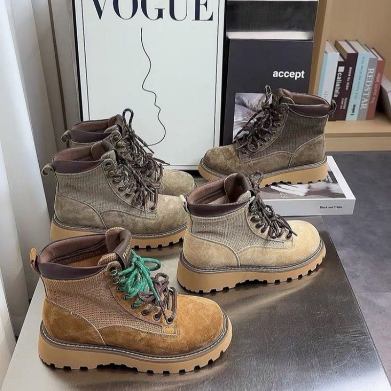 Trendy Vintage Women's Thick Sole Autumn 2024 English Style Cool Big Yellow Boots Fashionable Short For Women