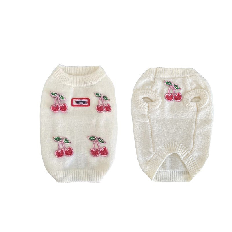 2025 new Designer Pet 3D Pink Cherry embroidered lettering Cat knit sweater Schnauzer West Highland White Dog Clothes Free shipping