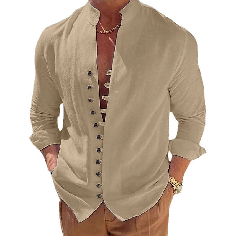 New Designer Linen Long Sleeved Casual Shirt Mens Casual Solid White Button Up Shirts for Men Top Plus Size Polo Shirt fashion clothes man blouse Clot