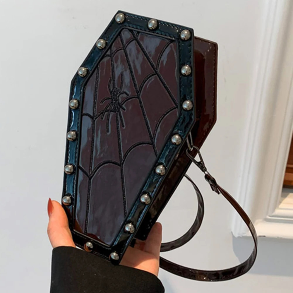 Women Gothic Crossbody Bag Coffin Shoulder Bag Purse Cartoon Spider Coffin Bag Y2K Messenger phone Bag Halloween Sling Purse 241025