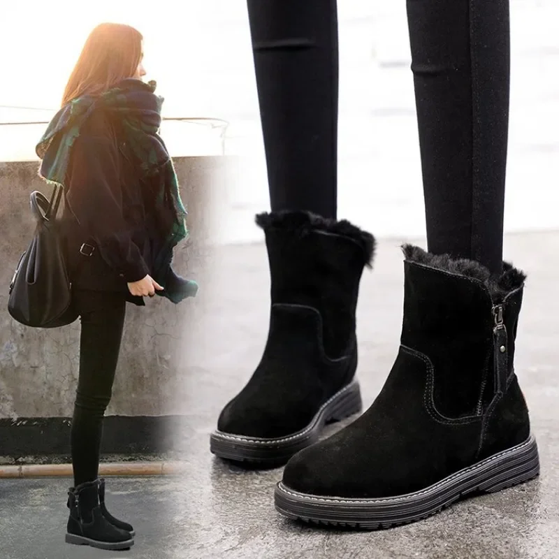 Women Ankle New Warm Plush Winter Woman Shoes Plus Veet Side Zipper Short Boots Botas 2024 518c