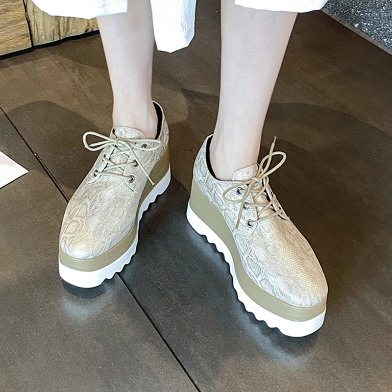 Pattern Snake Pu Leather Loafers Women Chunky Platform Lace Up Brogue Woman Plus Size Non Slip Thick Sole Oxford Shoes dh5684029