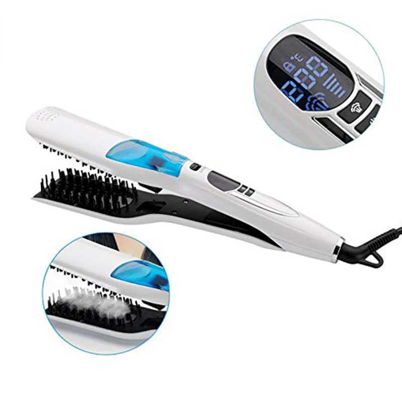 Professional Hair Straightener Brush Heating Hot Hair Combs Dual Voltage Titanium Curling Iron Steam Flat Iron W250610